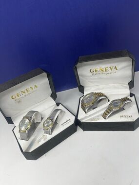 Geneva His & Hers Quartz Silver mesh band Silver/Gold link band Watch Bundle